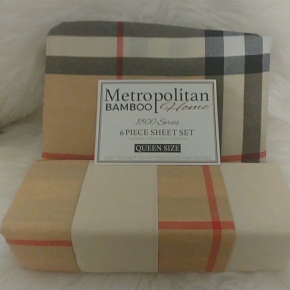 Metropolitan Bamboo Queen Plaid Sheet Set - Picture 4 of 8